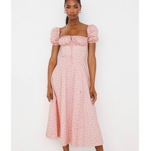 HOUSE OF CB TALLULAH' PINK FLORAL PUFF SLEEVE MIDI DRESS
